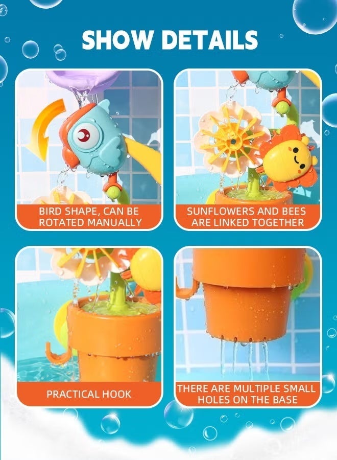 Baby Bath Toy, Toddler Bathtub Toys with Suction Cup, Cartoon Bird Turn Fun Water Shower Sprinkler Toy,  Kids Water Spinner for Tub Pool, Bathtime Bathroom Toys Birthday Gifts for Girls Boys, Bath Toys for Toddler - Image 5